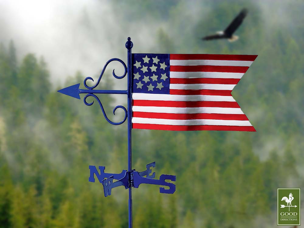 Americana Flag Cottage Weathervane w/Roof Mount