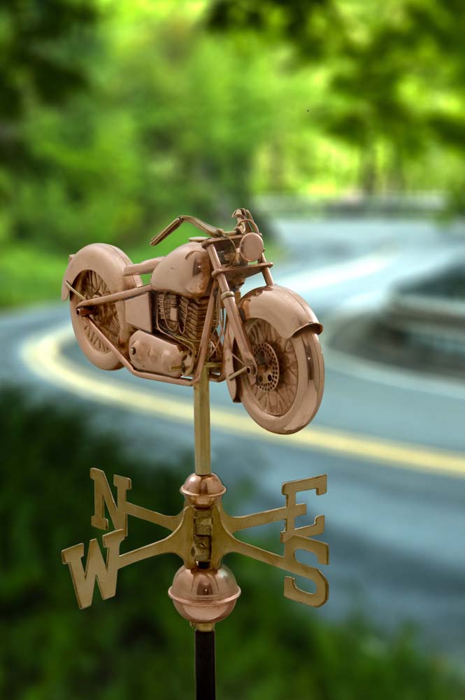 Motorcycle Cottage Weathervane - Pure Copper w/Roof Mount