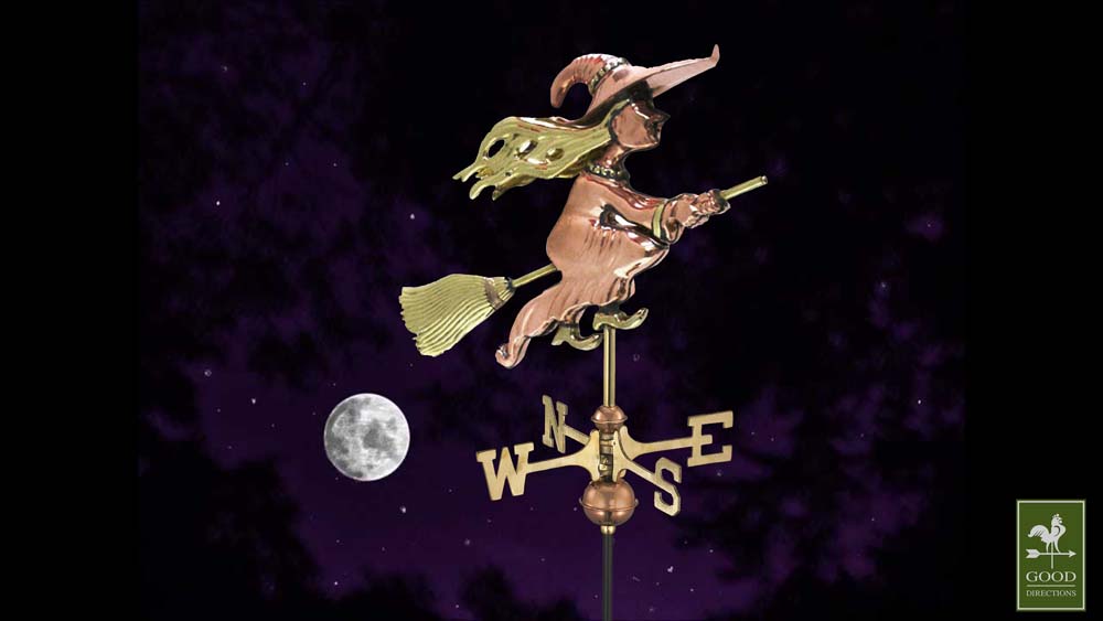 Witch Cottage Weathervane - Pure Copper w/Roof Mount