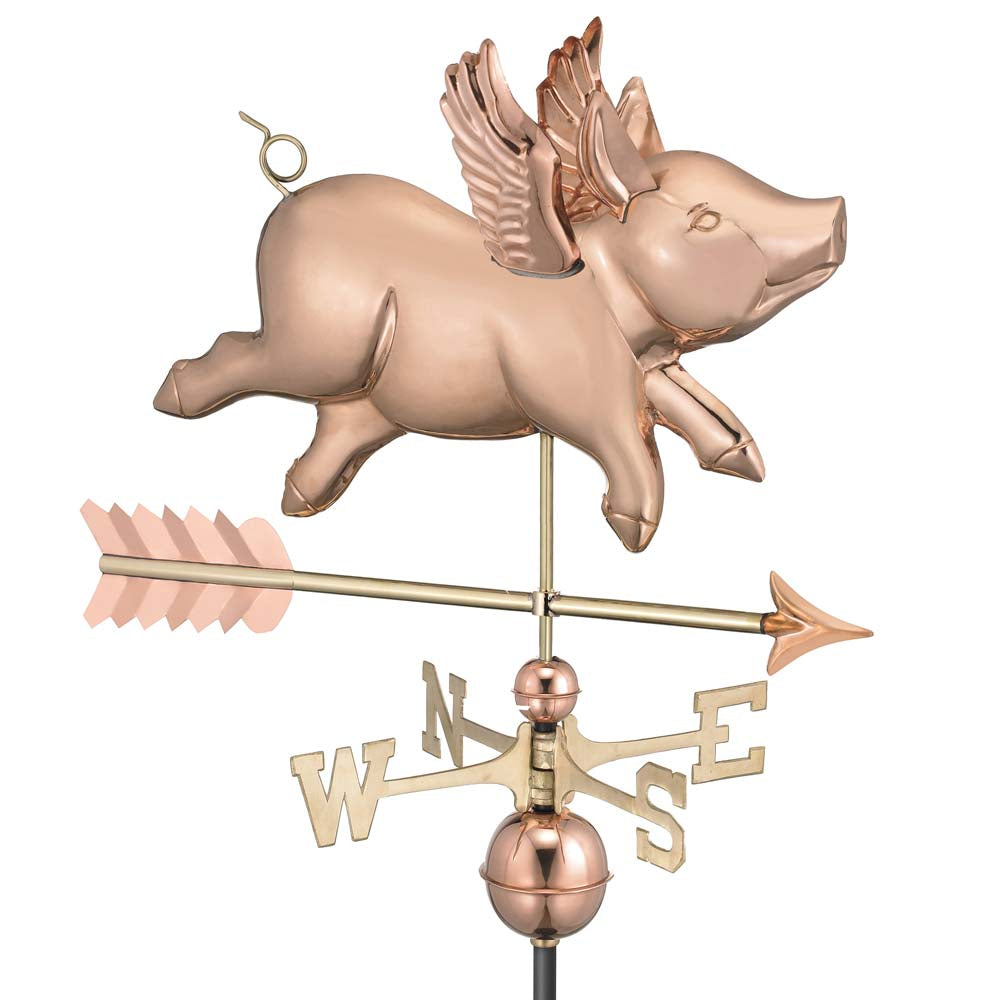 Flying Pig with Arrow Weathervane - Pure Copper