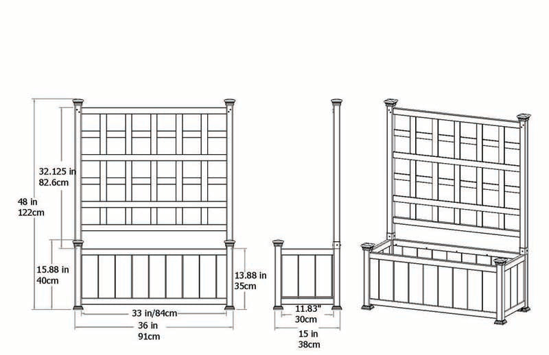 Huron Planter with Trellis dimensions
